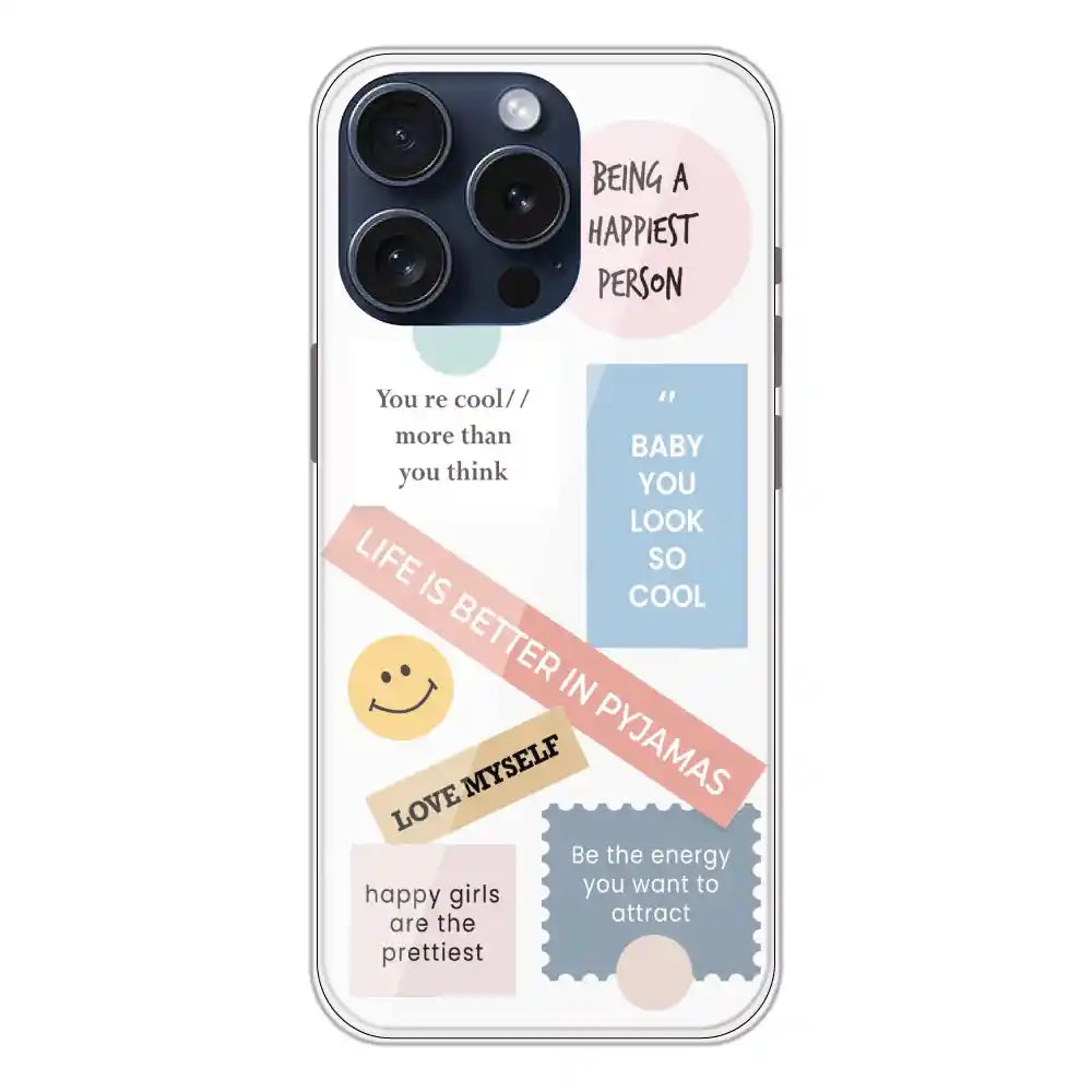 Be Happy - Clear Printed Silicone Case For Apple iPhone 13 Pro