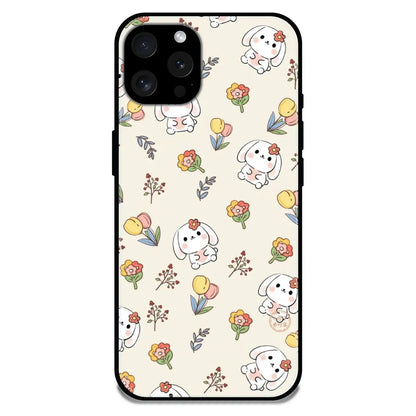 'Cute Bunny & Flowers - Glossy Metal Silicone Case For Apple iPhone 13 Pro