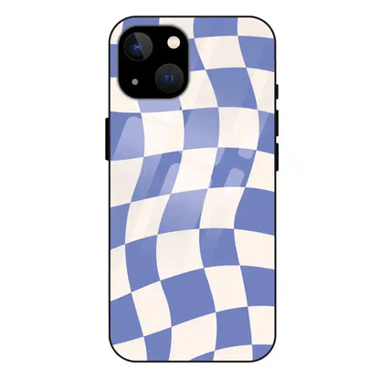 'Blue Chessboard - Glass Case For Apple iPhone 13
