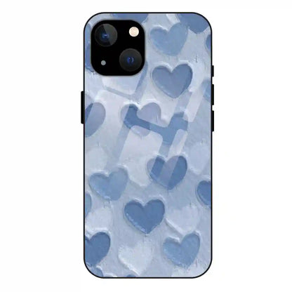 'Blue Whimsy Heart Pattern - Glass Case For Apple iPhone 13