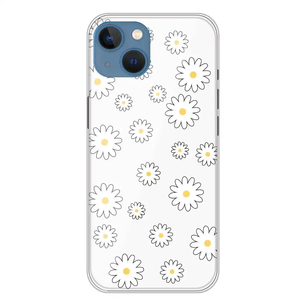 White Flowers - Clear Printed Silicone Case For Apple iPhone 13