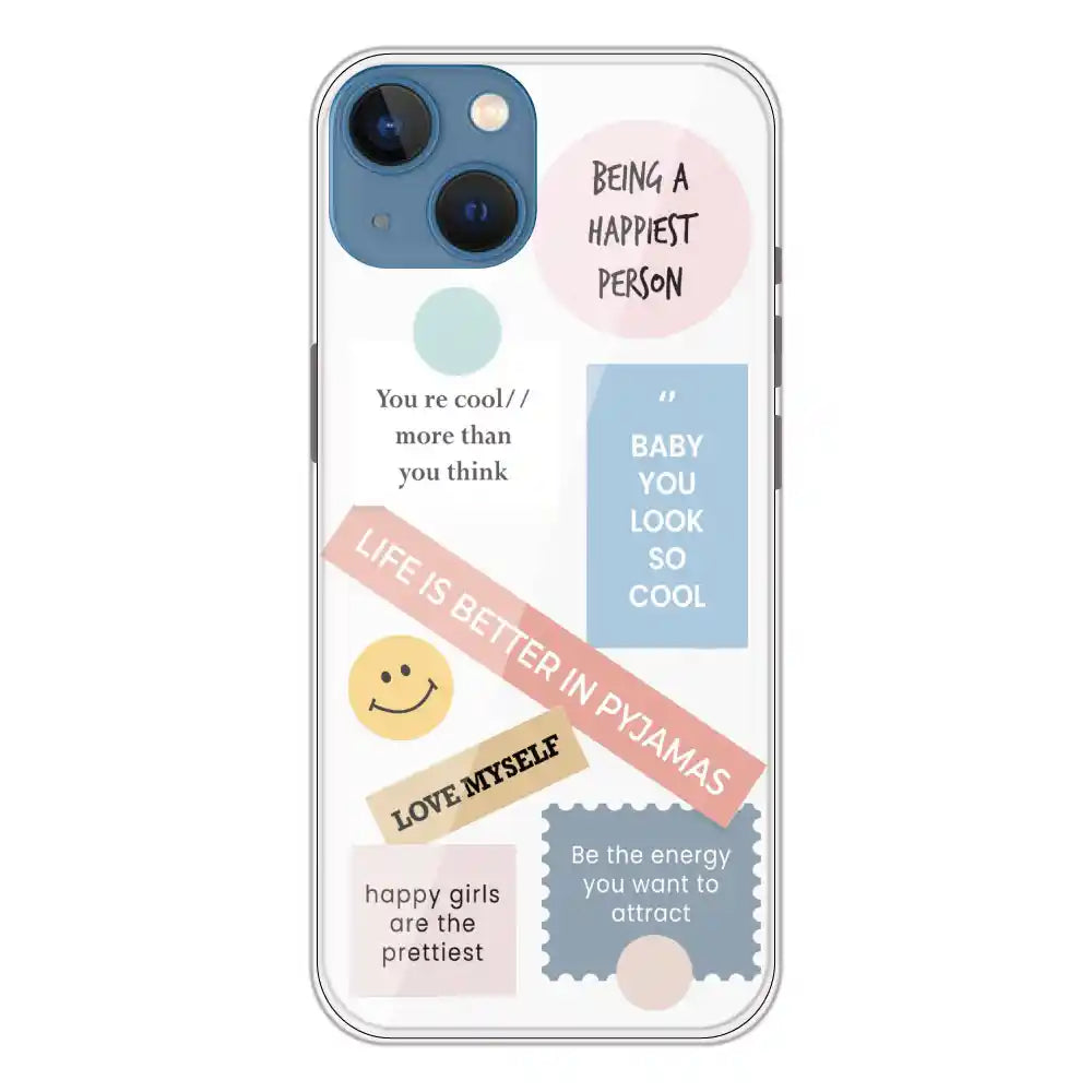 Be Happy - Clear Printed Silicone Case For Apple iPhone 13 