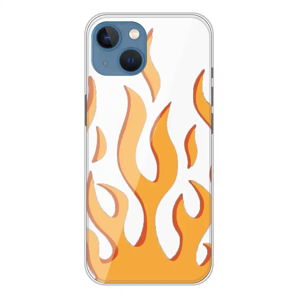 Orange Flames - Clear Printed Silicone Case For Apple iPhone 13