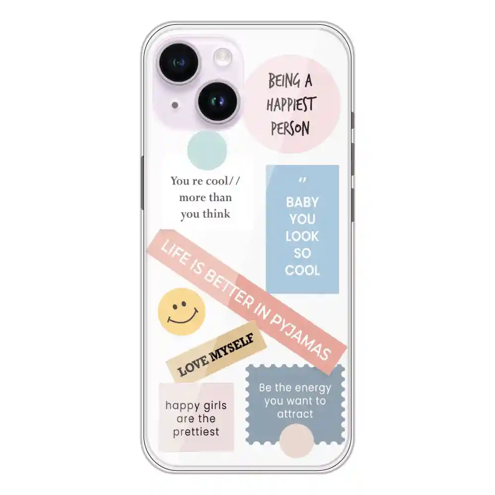 Be Happy - Clear Printed Silicone Case For Apple iPhone 14 Plus