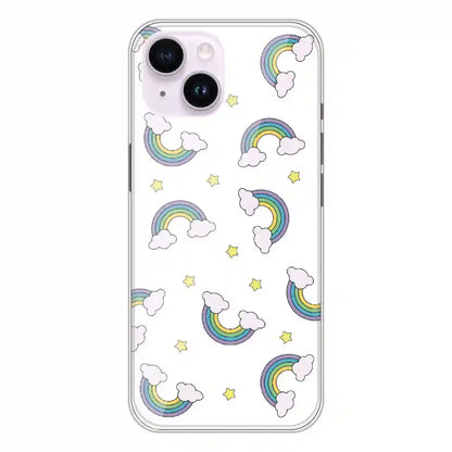Rainbow With Clouds - Clear Printed Silicone Case For Apple iPhone 14 Plus