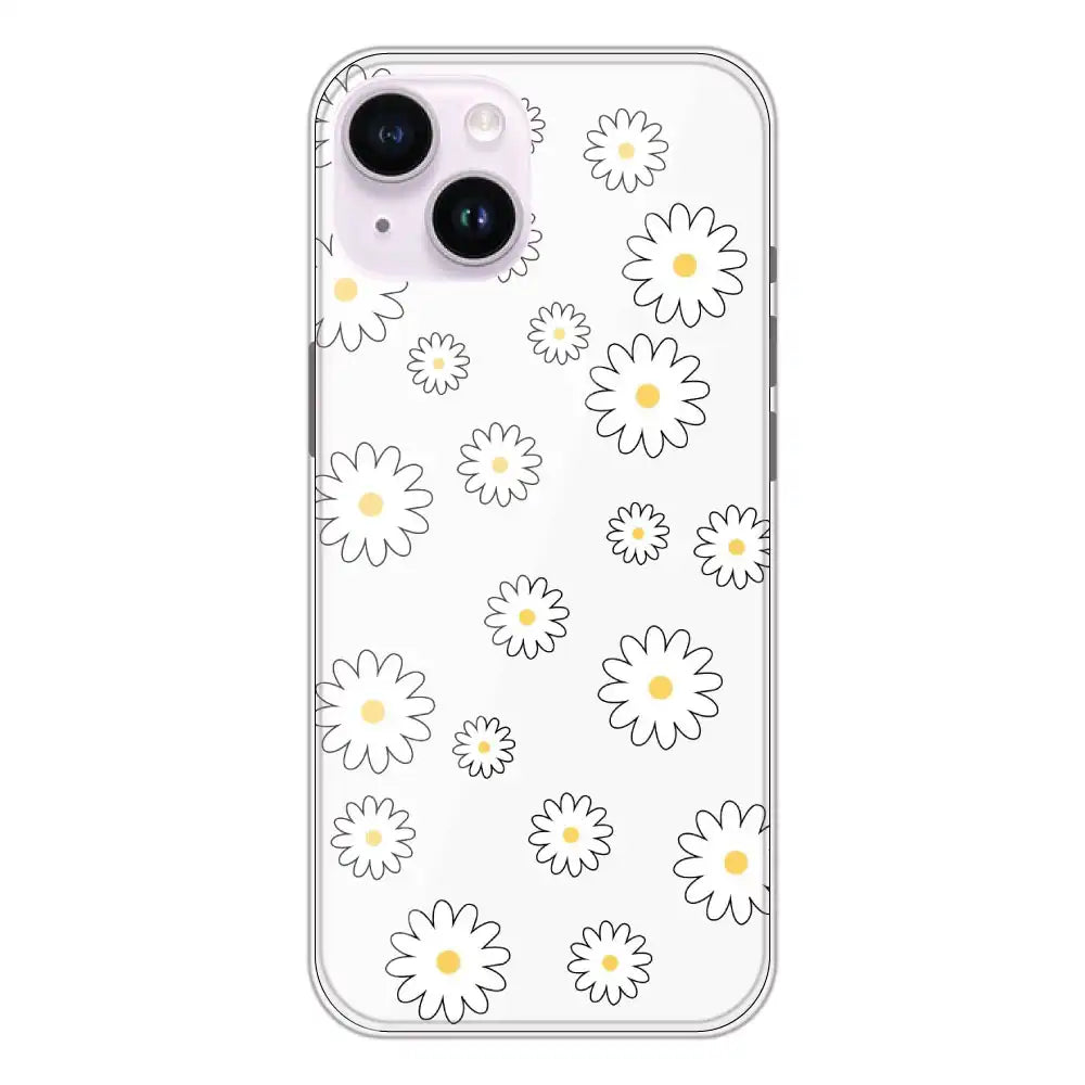 White Flowers - Clear Printed Silicone Case For Apple iPhone 14 Plus