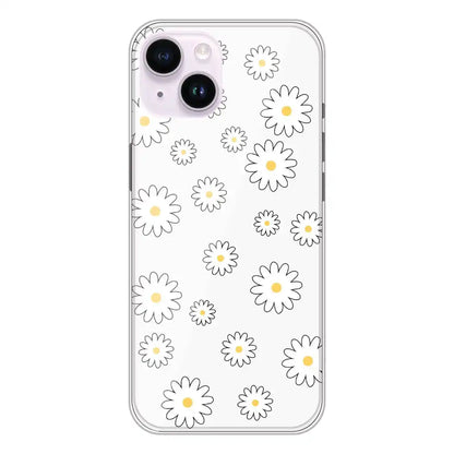 White Flowers - Clear Printed Silicone Case For Apple iPhone 14 Plus