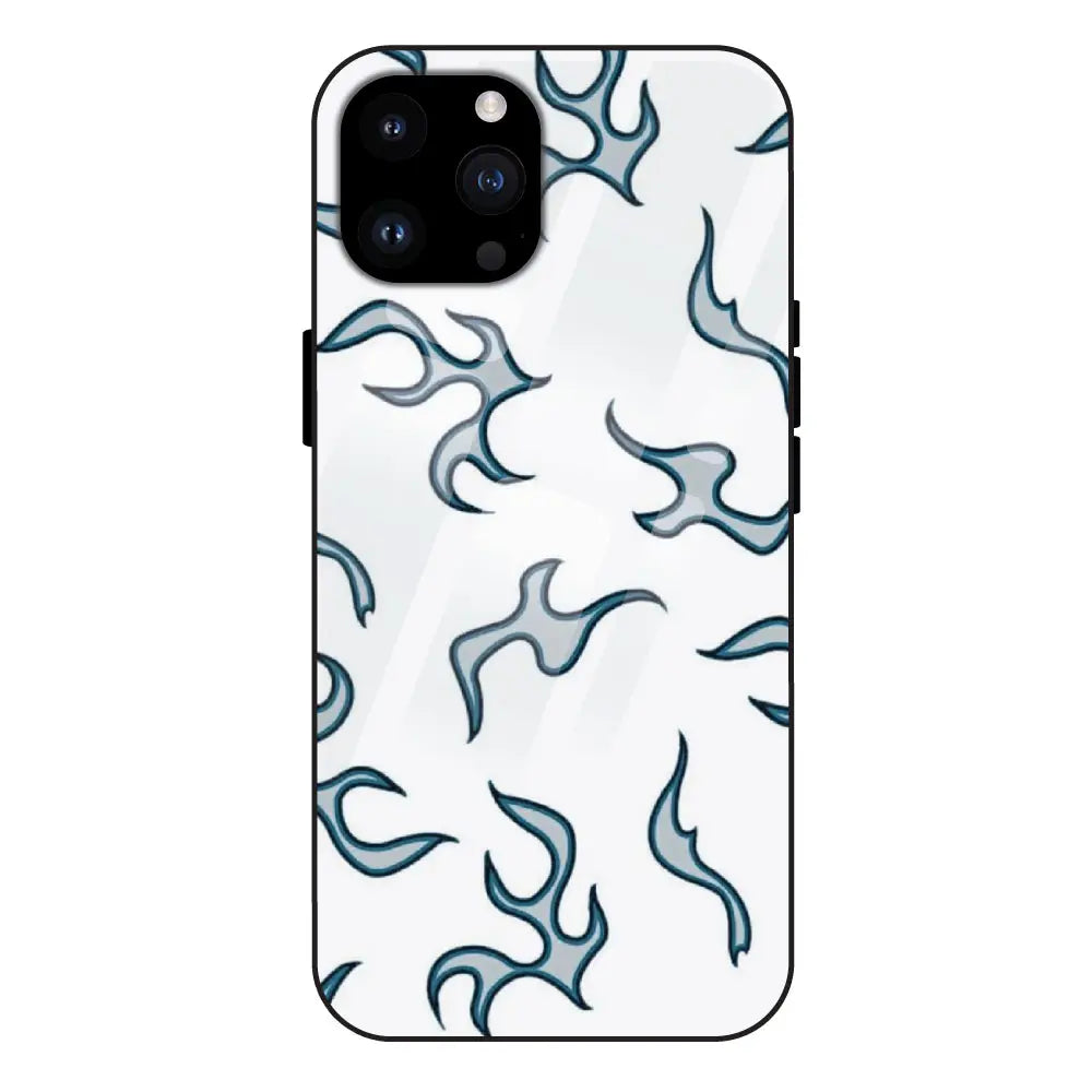 'White And Blue Flames - Glass Case For Apple iPhone 14 Pro Max