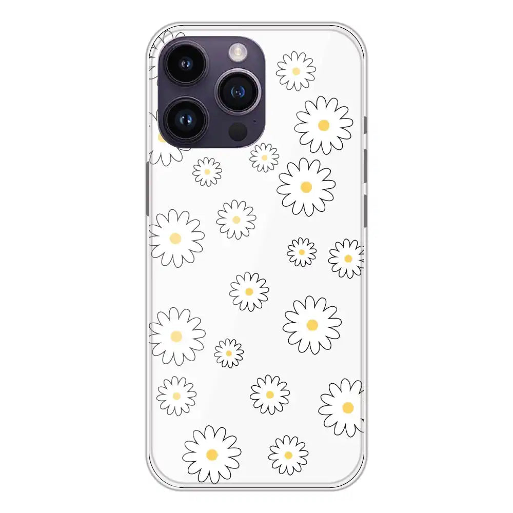 White Flowers - Clear Printed Silicone Case For Apple iPhone 14 Pro Max