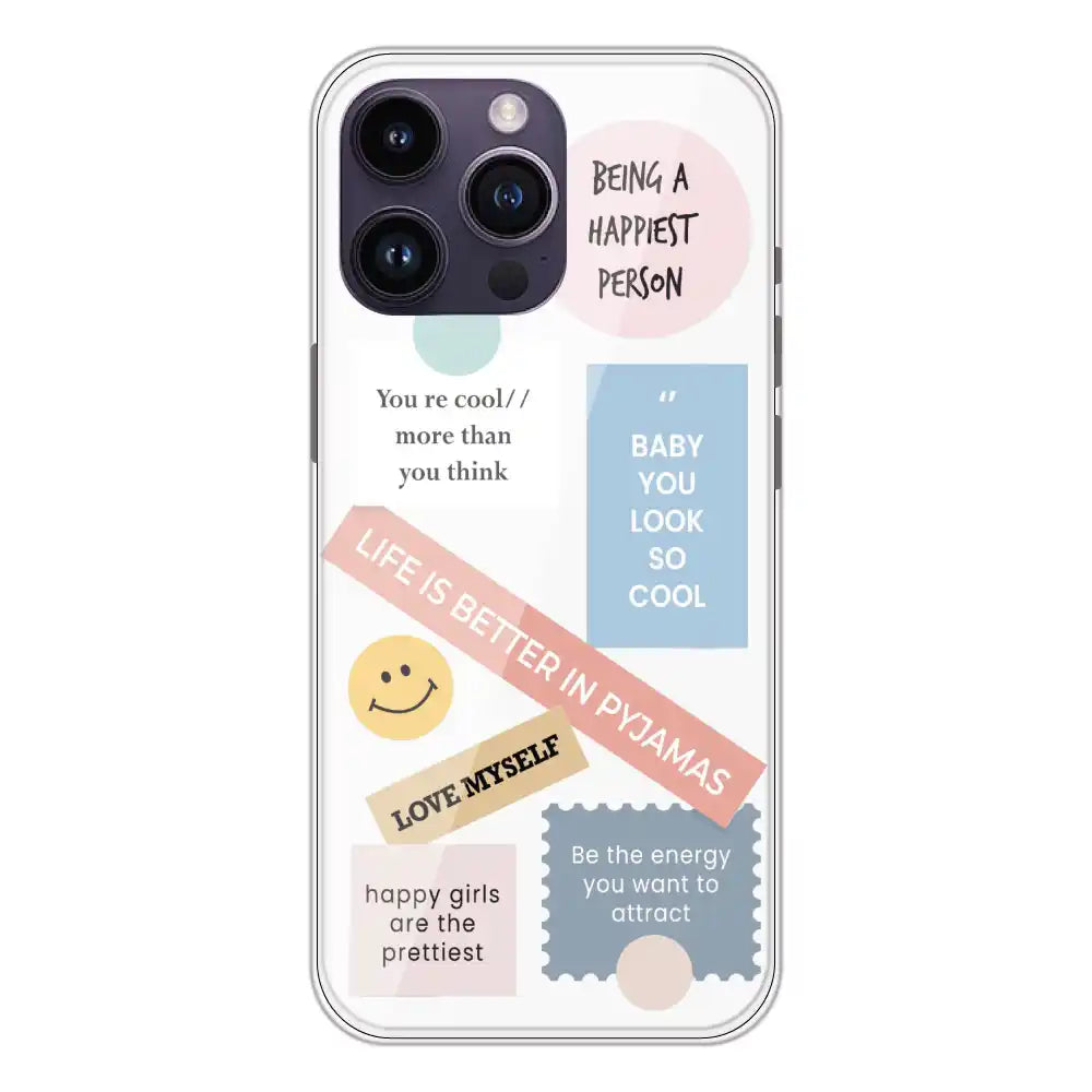 Be Happy - Clear Printed Silicone Case For Apple iPhone 14 Pro Max