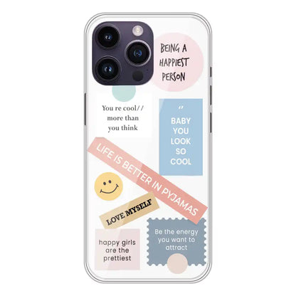 Be Happy - Clear Printed Silicone Case For Apple iPhone 14 Pro Max