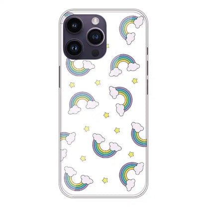 Rainbow With Clouds - Clear Printed Silicone Case For Apple iPhone 14 Pro Max