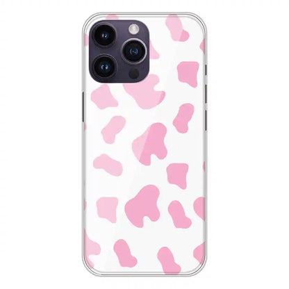 Pink Cow Print - Clear Printed Silicone Case For Apple iPhone 14 Pro Max