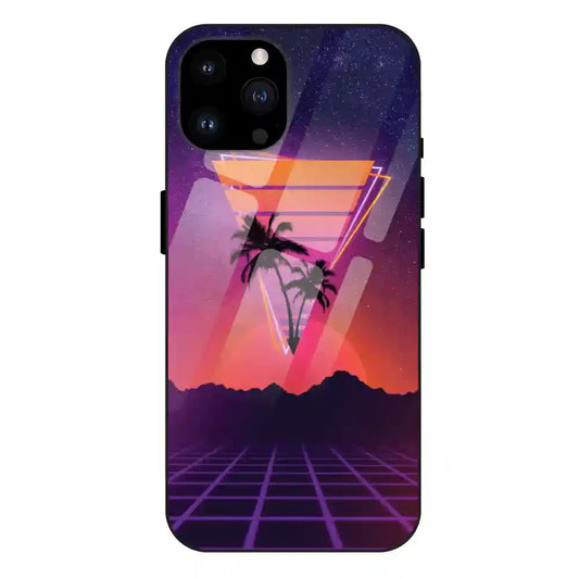 Sunset Grid Synthwave - Glass Cases For iPhone Models