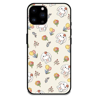 'Cute Bunny & Flowers - Glossy Metal Silicone Case For Apple iPhone 14 Pro Max