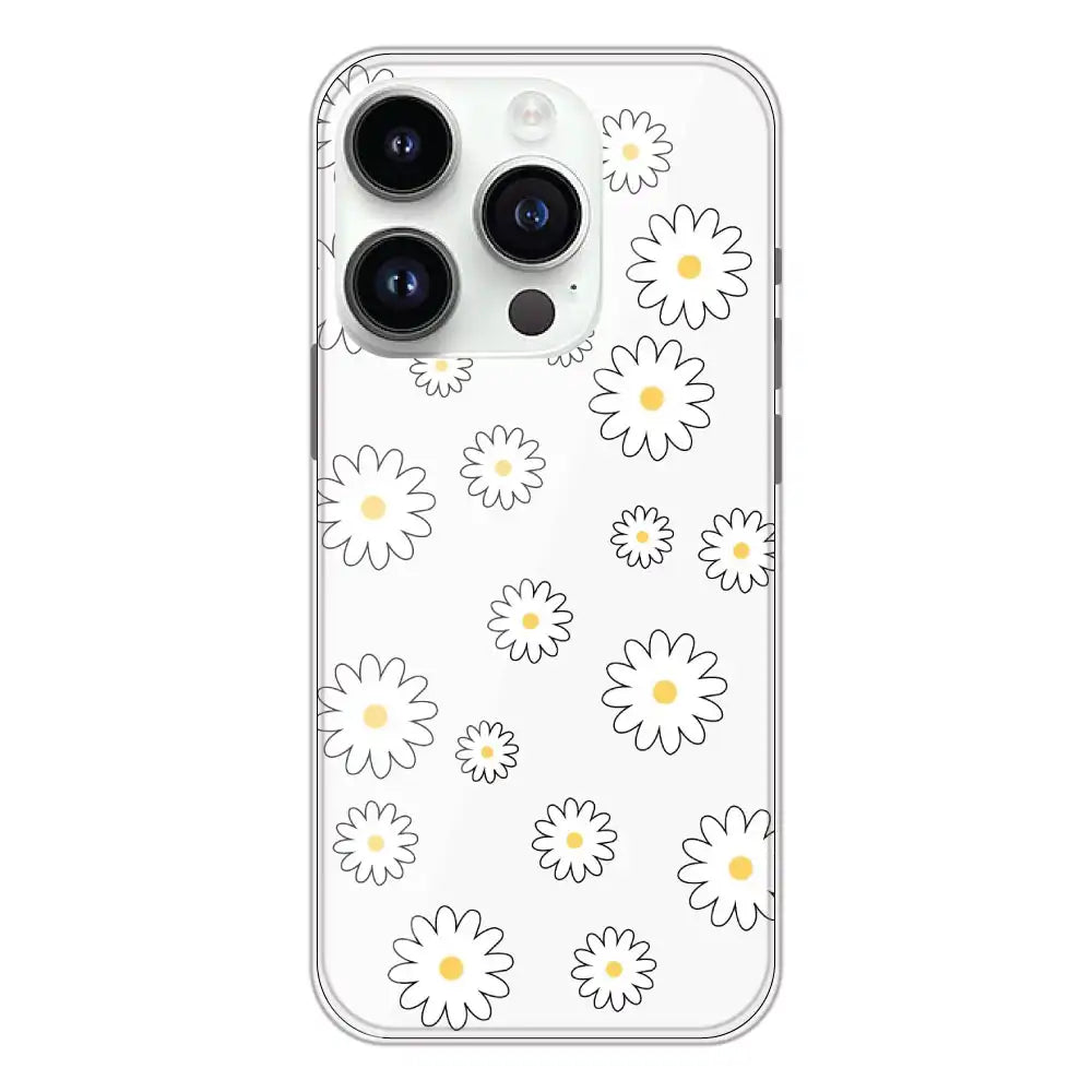White Flowers - Clear Printed Silicone Case For Apple iPhone 14 Pro