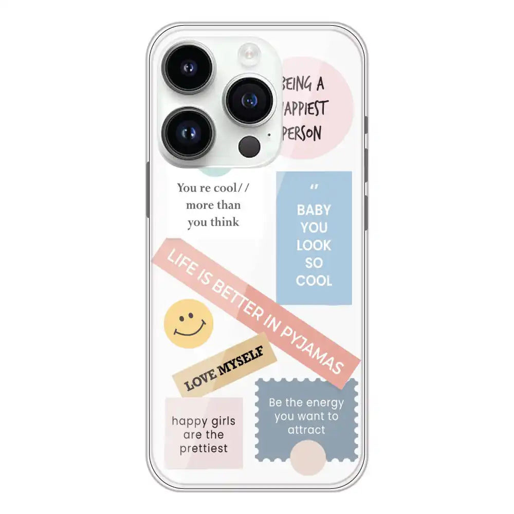 Be Happy - Clear Printed Silicone Case For Apple iPhone 14 Pro