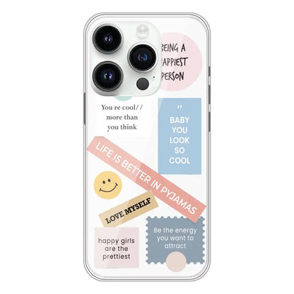 Be Happy - Clear Printed Silicone Case For Apple iPhone 14 Pro