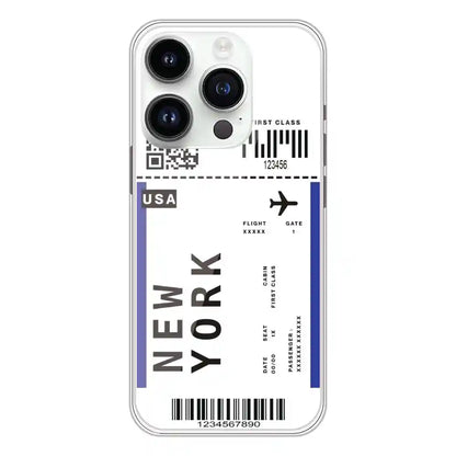 New York Ticket - Clear Printed Silicone Case For Apple iPhone 14 Pro 