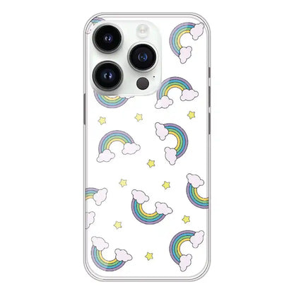 Rainbow With Clouds - Clear Printed Silicone Case For Apple iPhone 14 Pro