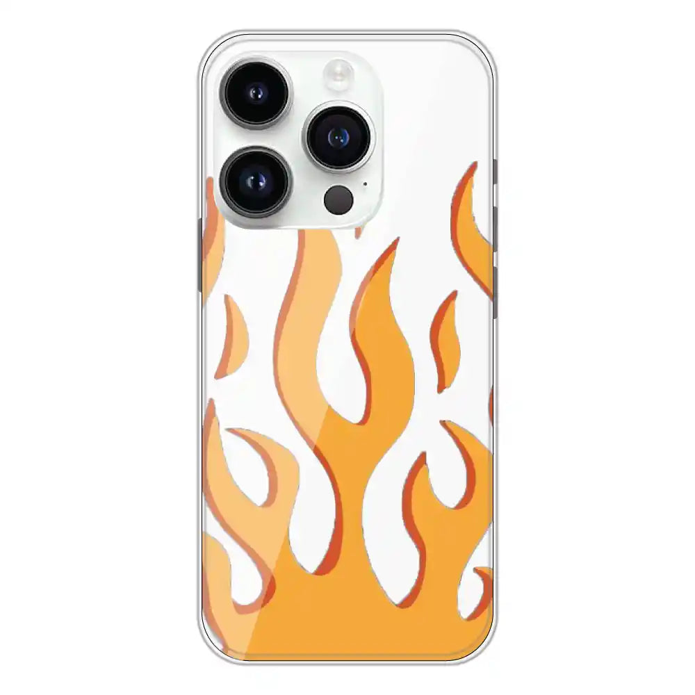 Orange Flames - Clear Printed Silicone Case For Apple iPhone 14 Pro