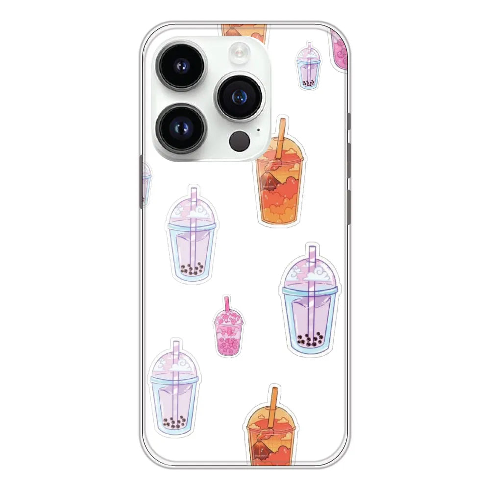 Bubble Tea - Clear Printed Silicone CaseFor Apple iPhone 14 Pro