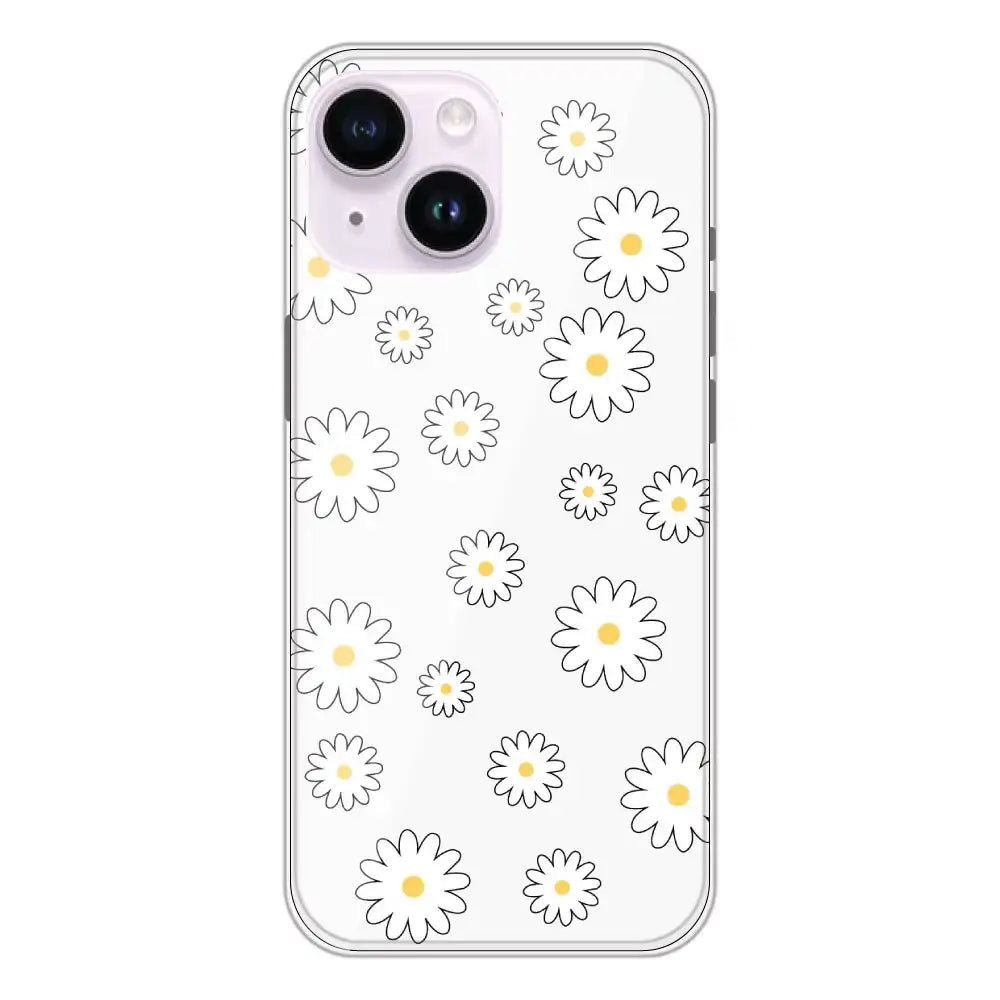White Flowers - Clear Printed Silicone Case For Apple iPhone 14