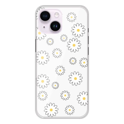 White Flowers - Clear Printed Silicone Case For Apple iPhone 14
