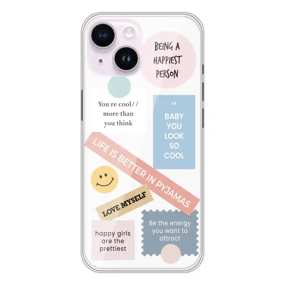 Be Happy - Clear Printed Silicone Case For Apple iPhone 14