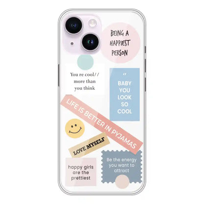 Be Happy - Clear Printed Silicone Case For Apple iPhone 14