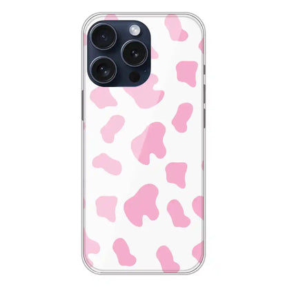 Pink Cow Print - Clear Printed Silicone Case For Apple iPhone 15 Pro