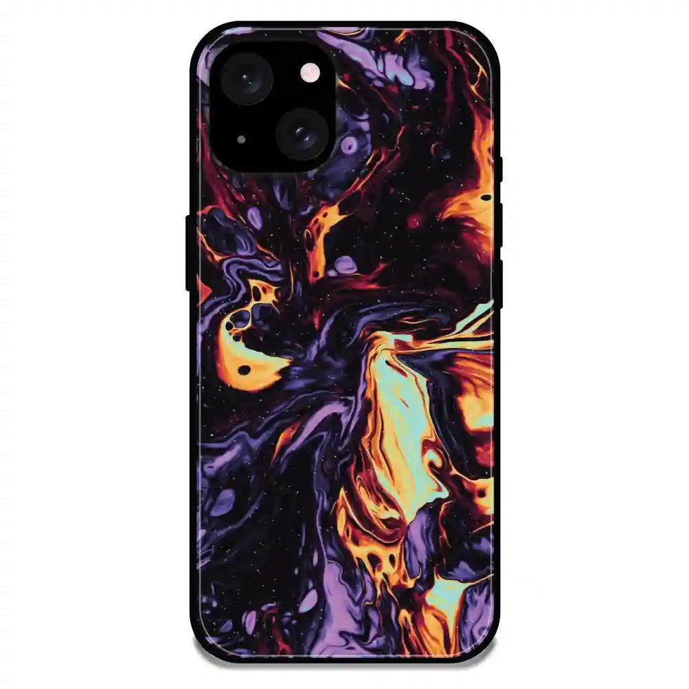 'Purple And Orange Swirl - Glossy Metal Silicone Case For Apple iPhone 15 Plus