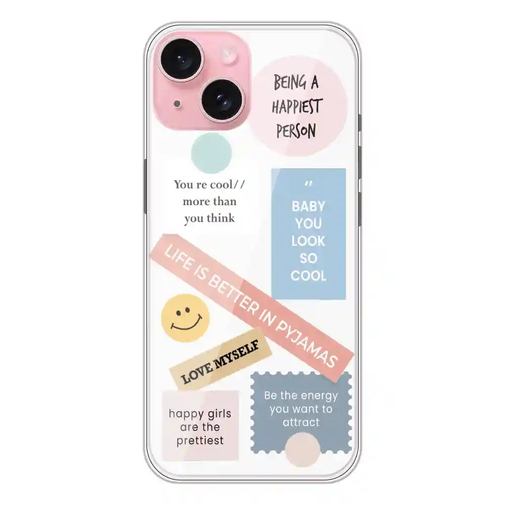 Be Happy - Clear Printed Silicone Case For Apple iPhone 15 Plus