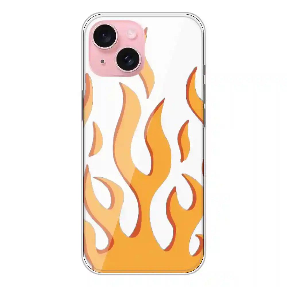 Orange Flames - Clear Printed Silicone Case For Apple iPhone 15 Plus