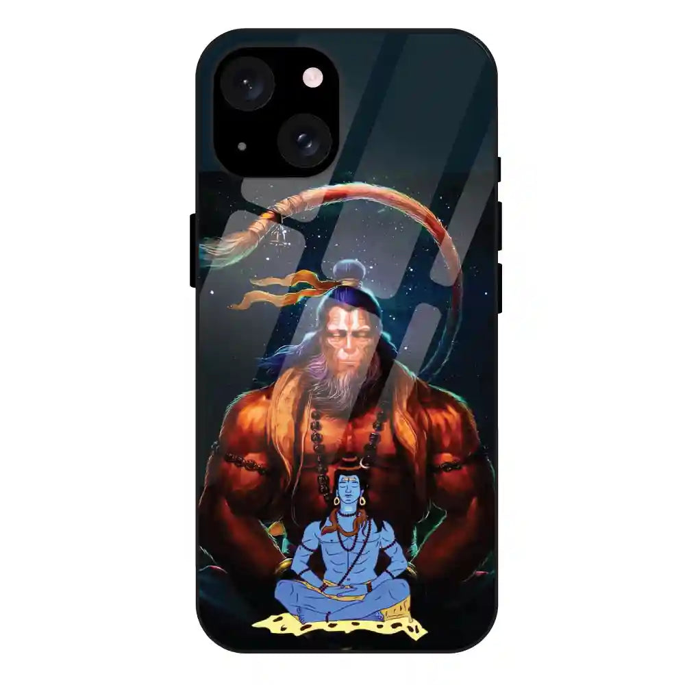 'Lord Shiva & Lord Hanuman - Glass Case For Apple iPhone 15 Plus