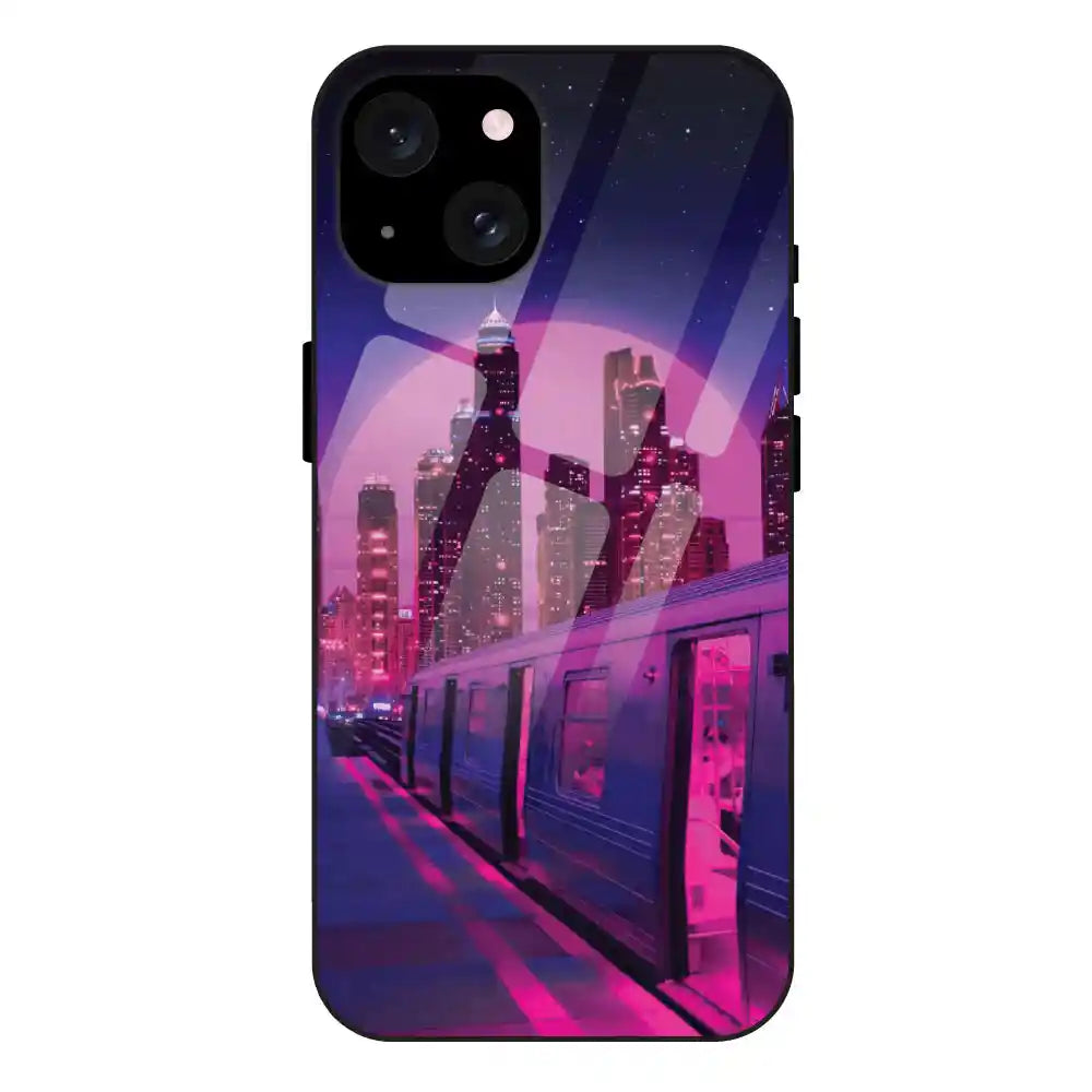'Neon City Synthwave - Glass Case For Apple iPhone 15 Plus