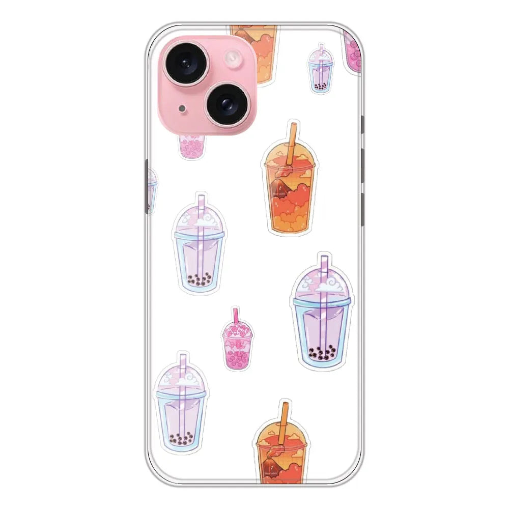 Bubble Tea - Clear Printed Silicone CaseFor Apple iPhone 15 Plus