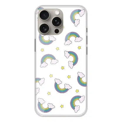 Rainbow With Clouds - Clear Printed Silicone Case For Apple iPhone 15 Pro Max