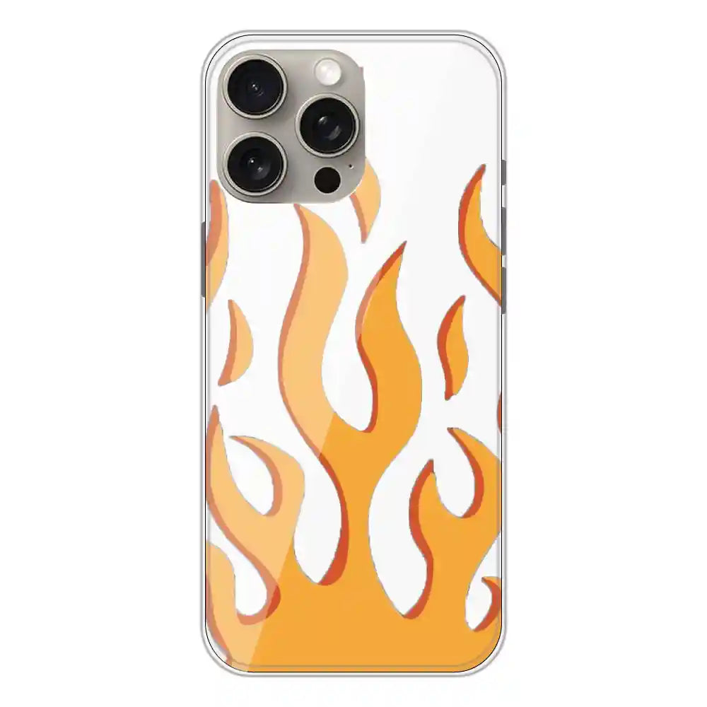 Orange Flames - Clear Printed Silicone Case For Apple iPhone 15 Pro Max