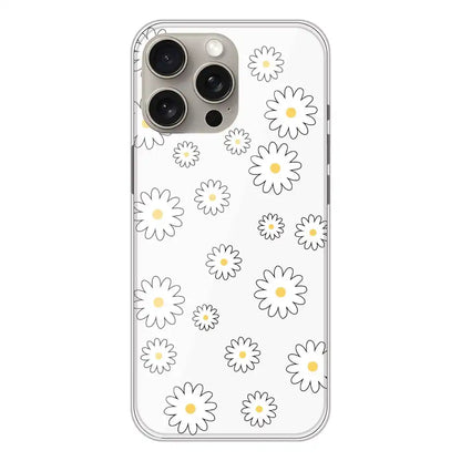 White Flowers - Clear Printed Silicone Case For Apple iPhone 15 Pro Max