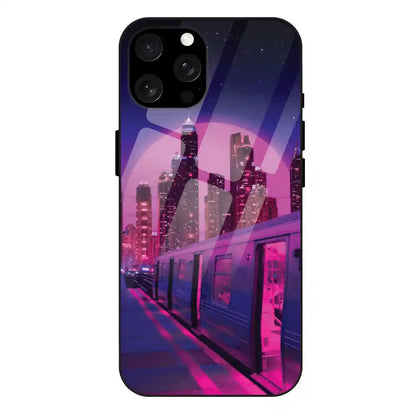 'Neon City Synthwave - Glass Case For Apple iPhone 15 Pro Max