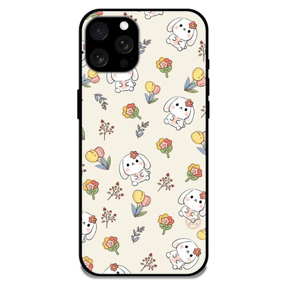 'Cute Bunny & Flowers - Glossy Metal Silicone Case For Apple iPhone 15 Pro Max