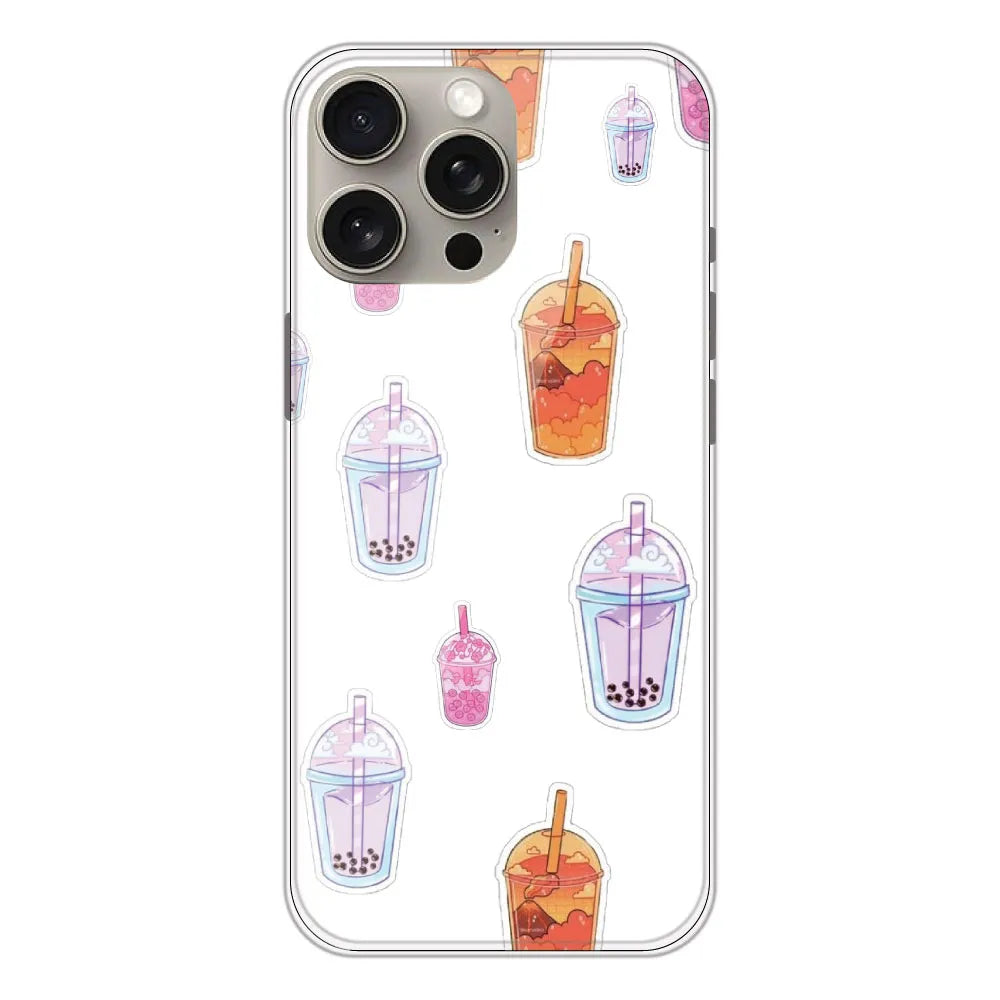 Bubble Tea - Clear Printed Silicone CaseFor Apple iPhone 15 Pro Max
