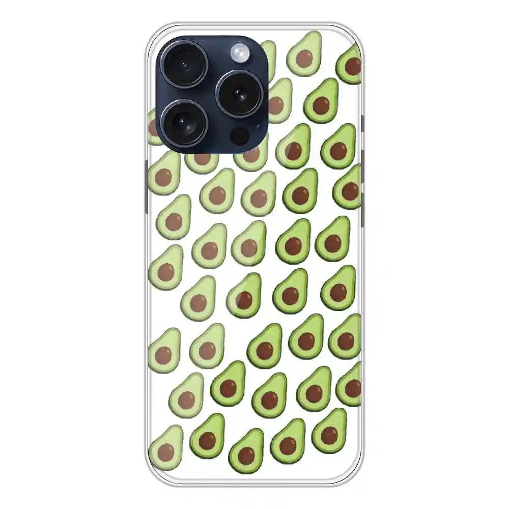 Avocado - Clear Printed Silicone Case For Apple iPhone 15 Pro 