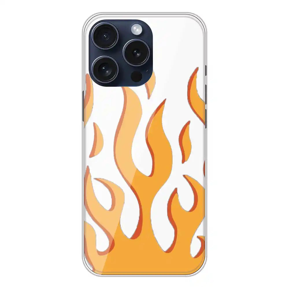 Orange Flames - Clear Printed Silicone Case For Apple iPhone 15 Pro
