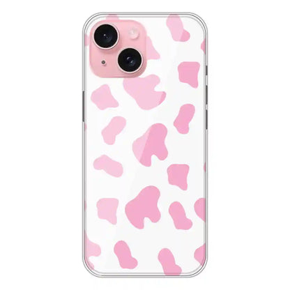 Pink Cow Print - Clear Printed Silicone Case For Apple iPhone 15