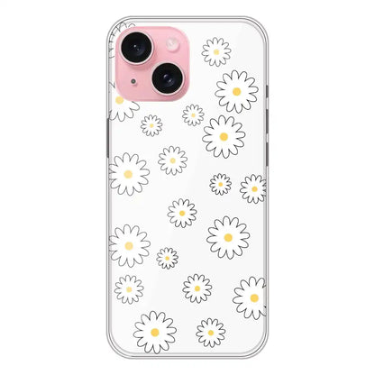 White Flowers - Clear Printed Silicone Case For Apple iPhone 15