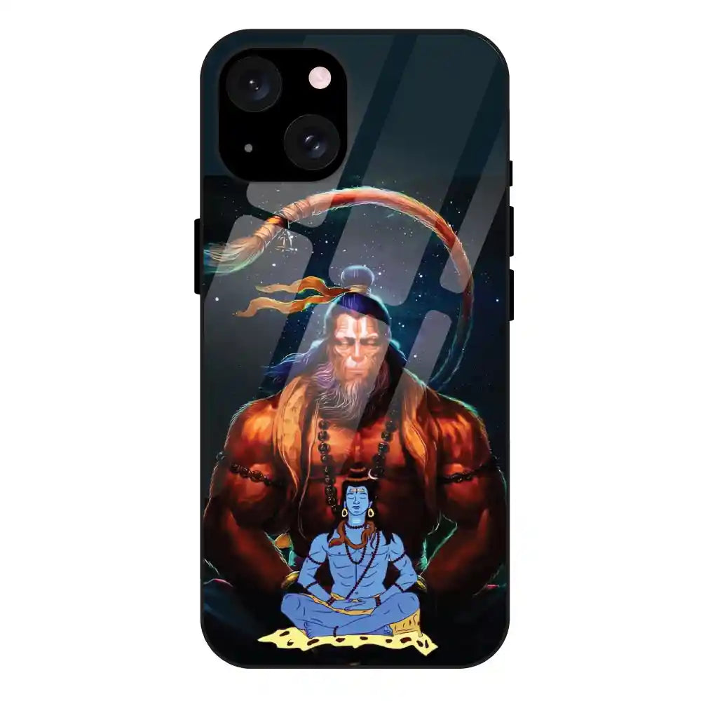 'Lord Shiva & Lord Hanuman - Glass Case For Apple iPhone 15