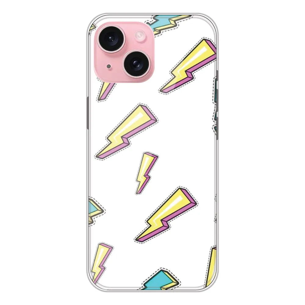 Lighting Bolts - Clear Printed Silicone CaseFor Apple iPhone 15