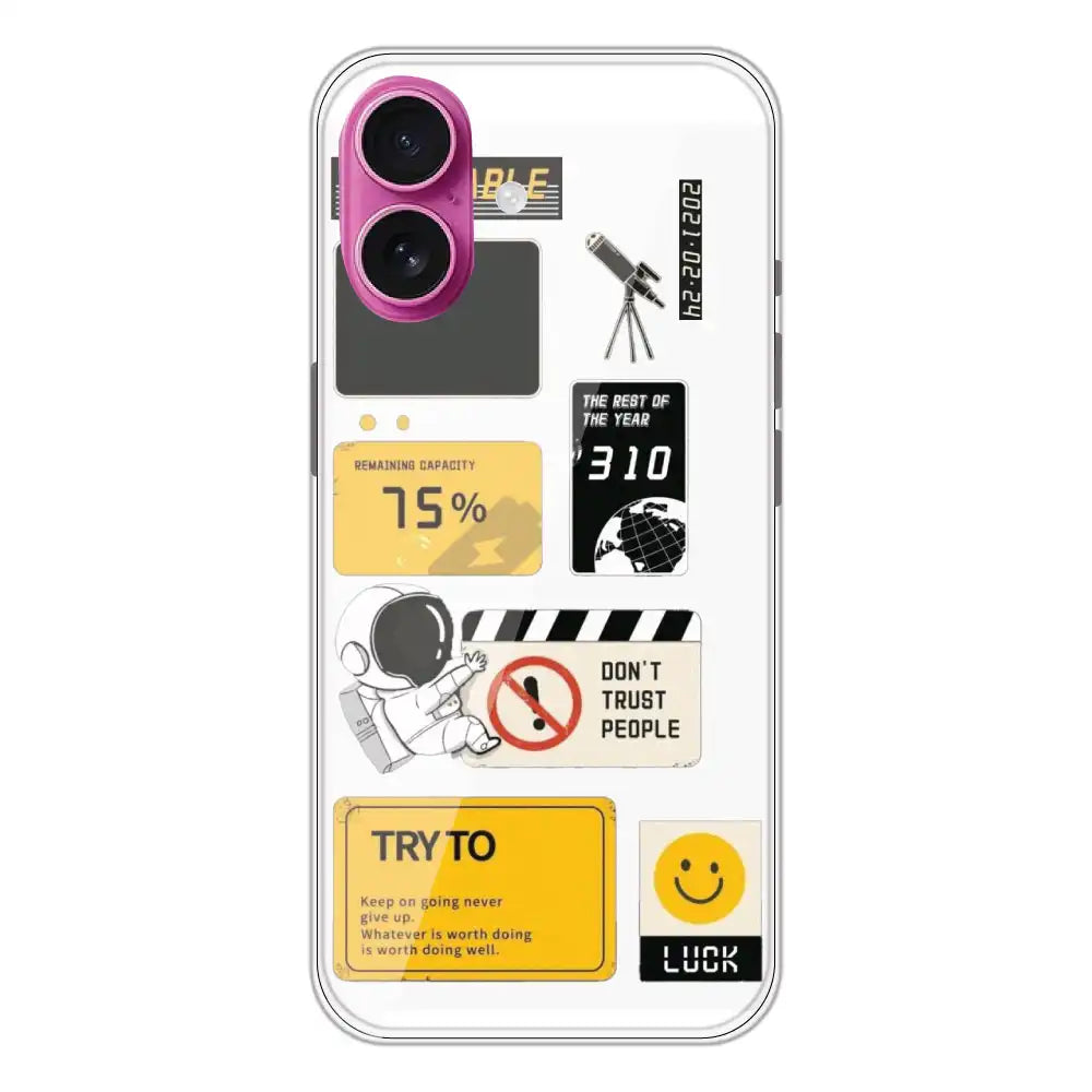 Space - Clear Printed Silicone Case For Apple iPhone 16 Plus